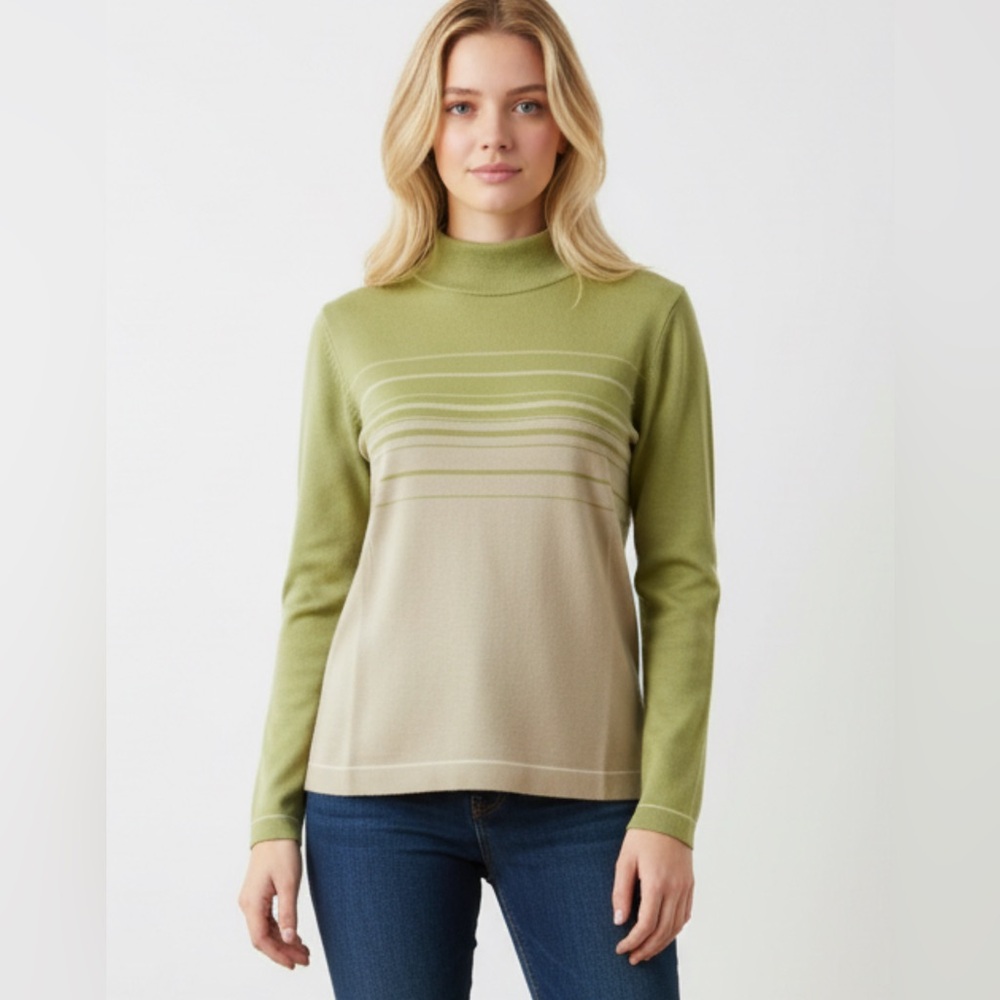 Adidas Green and Cream Crewneck Silk Sweater size M